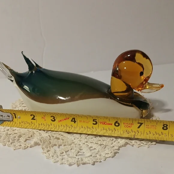 Murano Glass Duck Figurine - Green and Amber - Picture 2 of 13